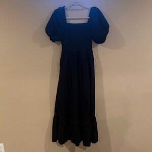 Express Black Midi Dress with Puff Sleeves